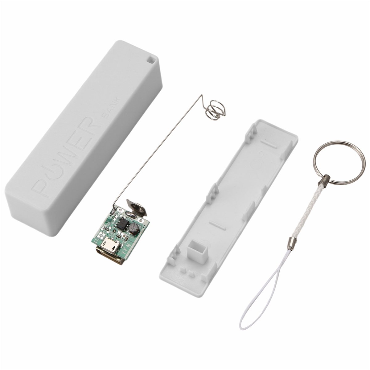 Power Banks - A64I เครื่องชาร์จแบตเตอรี่พาวเวอร์แบงค์ภายนอกแบบพกพา 18650 พร้อมพวงกุญแจ (ไม่มีแบตเตอรี่) (สีขาว)