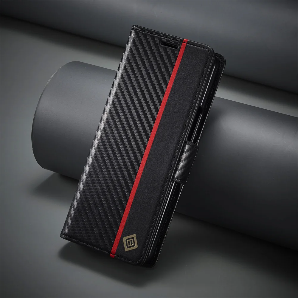 หรูหราคาร์บอนไฟเบอร์ปกหนัง PU  - Leather Wallet Card Holder Phone Cover บทวิจารณ์และราคา