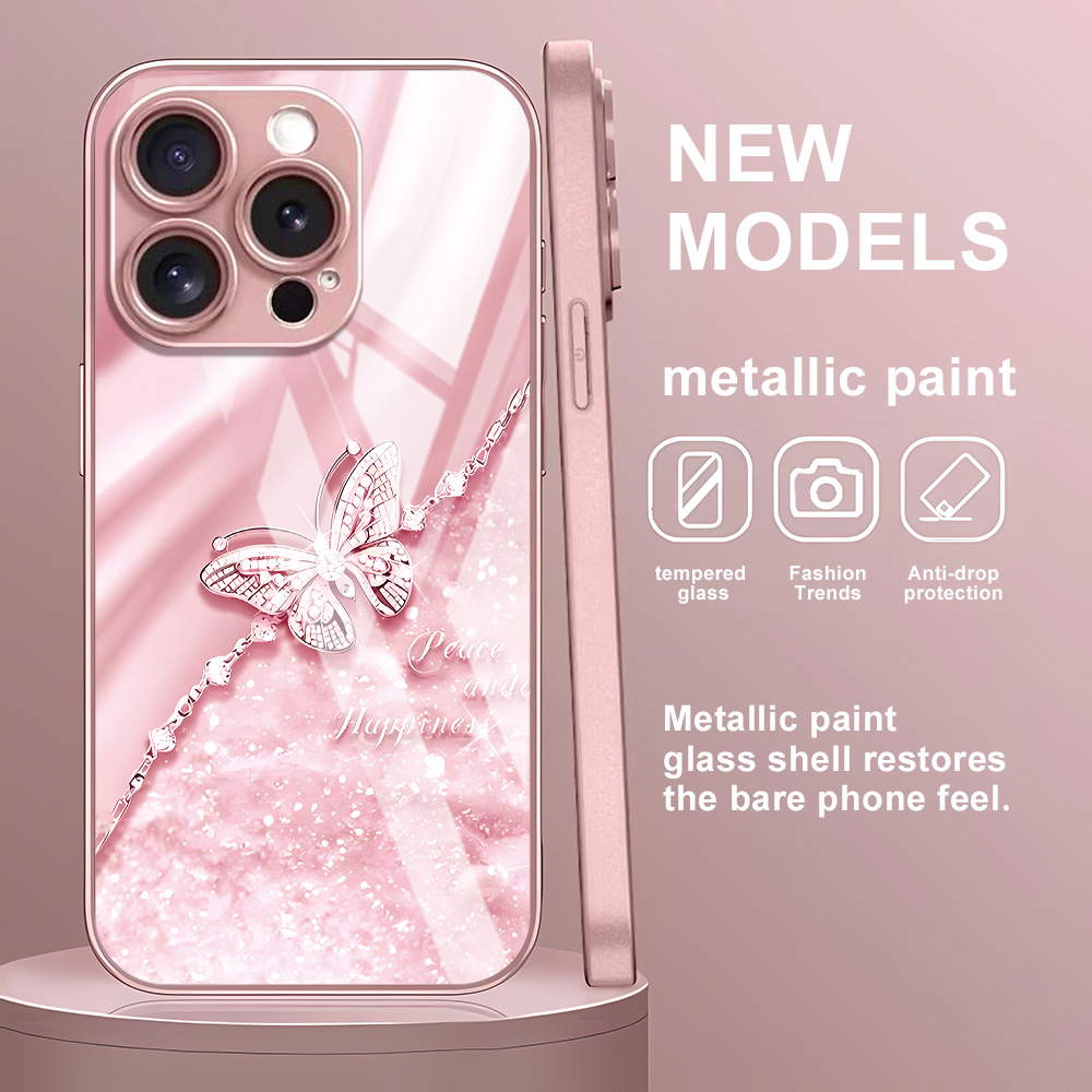 เคสกระจกนิรภัยลายผีเสื้อสีชมพู - Screen Protectors บทวิจารณ์และราคา